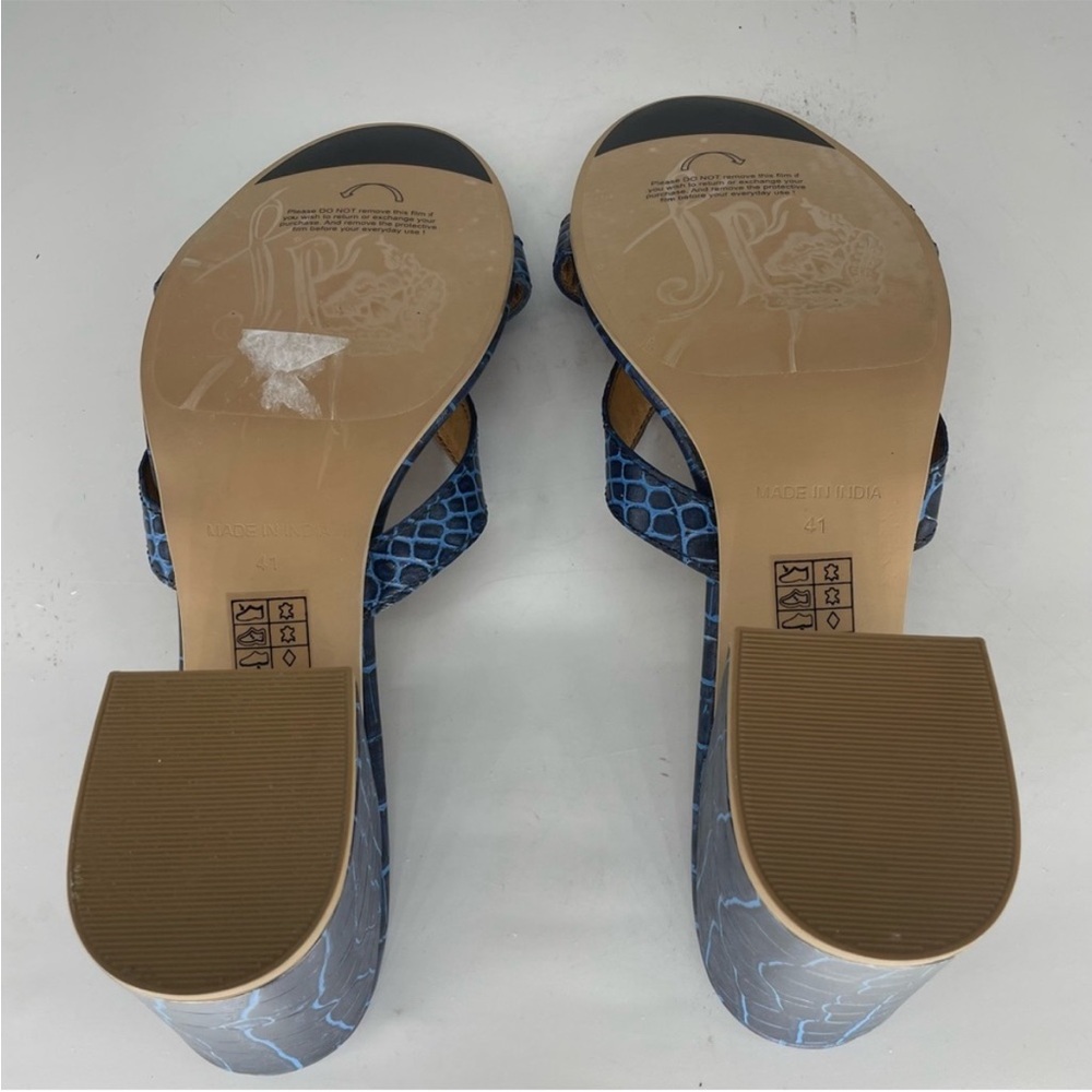 FREE PEOPLE NEW CHARLIE V HEELED SANDALS BLUE CROC LEATHER 41 - Picture 9 of 11